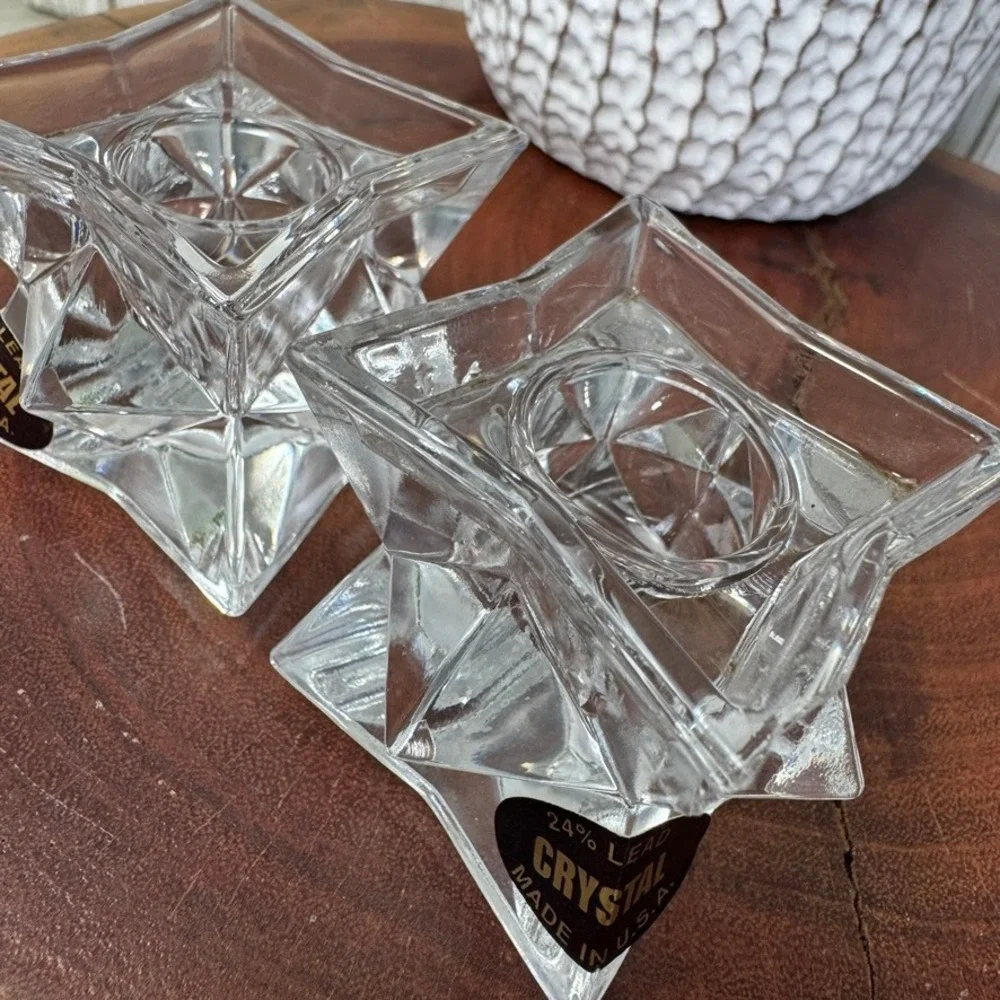 Vintage Star Michael C Fins Fifth Avenue Leased Crystal Candle Holders USA